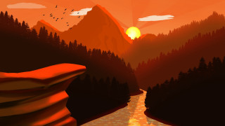 Mountain road sunset birds autumn - a sunset in the background and birds free wallpaper