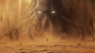 Giant monster glowing eyes desert - bastien l. deharme free wallpaper