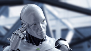 Robot cellphone building green light - cybernetic free wallpaper