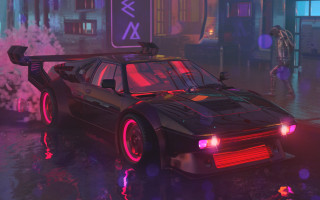 Neon car man retrofuturism synthwave - synthwave style free wallpaper