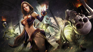 Woman bikini sword skull demon - a demon in the background free wallpaper