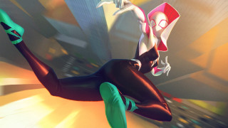 Woman flying black green outfit - de stijl free wallpaper
