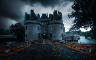 Gothic castle moonlit lake night - dirk crabeth free wallpaper