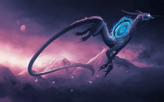 Dragon sky mountains stars clouds - dragon art free wallpaper