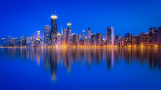 City skyline night reflection bridge 2 - a reflection free wallpaper