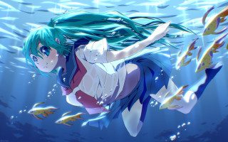 Floating fish hair underwater anime - fish free wallpaper