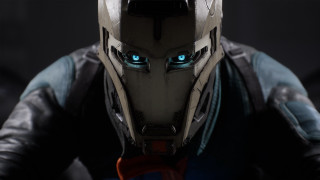Man suit blue eyes helmet - unreal engine 5 free wallpaper