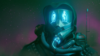 Gasmask radio man space cyberpunk - a man in a gas mask free wallpaper
