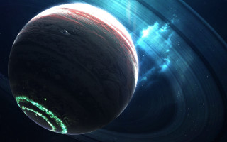 Planet ring clouds stars green - the surface free wallpaper