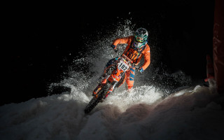 Dirtbike snow night astronaut aurora - a number free wallpaper