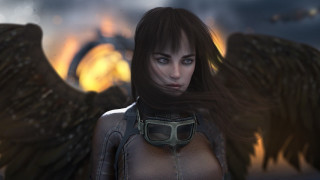 Woman wings leather jacket cyberpunk - cedric peyravernay free wallpaper