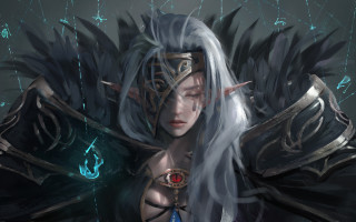 White hair elf wings sword - epic fantasy character art free wallpaper