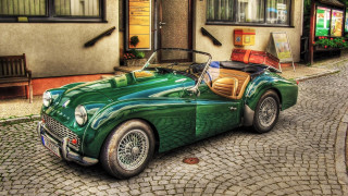 Green sports car tokyo cobblestone - a cobblestone street in front free wallpaper