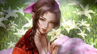 Red dress woman flower butterfly - her hand and a butterfly free wallpaper