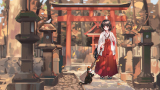 Woman red dress black cat 2 - a gate free wallpaper