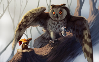 Orange eyes bird on branch - a storybook illustration free wallpaper for desktop