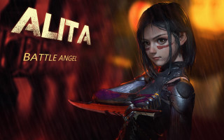 Alita futuristic suit sword red - artstation hq free wallpaper