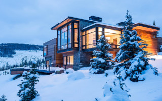 Large house snow covered architecture - art free wallpaper