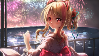 Girl fireworks kimono anime blush - firework free wallpaper
