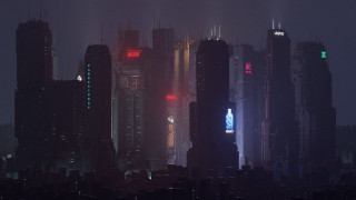 Cyberpunk cityscape night neon starry - the top of the building free wallpaper