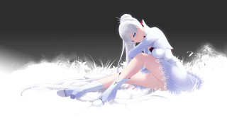 White dress woman sitting minimalism - minimalism free wallpaper for desktop