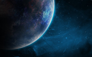 Space scene blue planet stars - distant free wallpaper