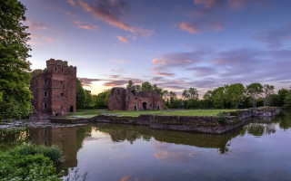 Castle river sunset pink sky - a castle free wallpaper