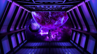 Space station person purple light - sci fi free wallpaper