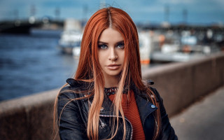 Red hair leather jacket bridge - neofauvism free wallpaper