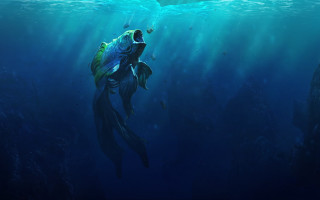 Large fish man dolphin ocean - a fish free wallpaper