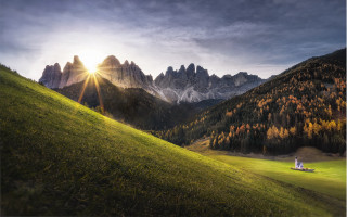Hill mountains trees sunset light - the cloud free wallpaper