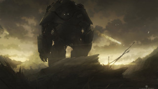 Giant robot field grass sky - a giant robot free wallpaper