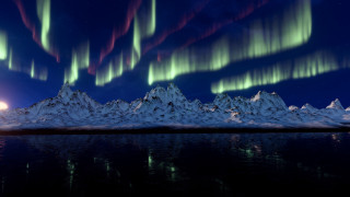 Mountain range green lights full - a full moon in the distance free wallpaper