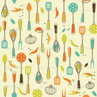 Kitchen utensils spoons white background - vector art free wallpaper