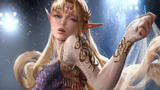Woman elf blonde veil umbrella - a costume free wallpaper
