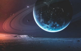 Planet ring stars space aurora - a distant star free wallpaper