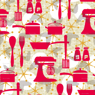 Kitchen pattern utensils mix gold - a beige background free wallpaper