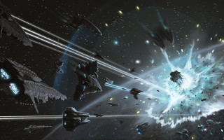 Space station spaceships explosions aurora - a space station free wallpaper
