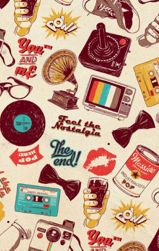 Pattern items white background words - free retro wallpaper
