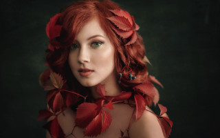 Red haired woman leaves neck - anka zhuravleva free wallpaper