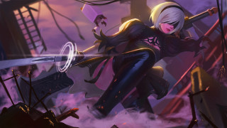Black sword woman purple sky - a black outfit holding free wallpaper