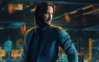 Man suit cityscape neon photorealism - official free wallpaper for desktop