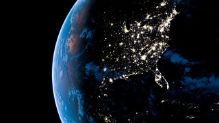 Earth night city lights space - chesley bonestell free wallpaper