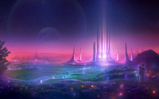 Futuristic city night rainbow stars - a futuristic city free wallpaper