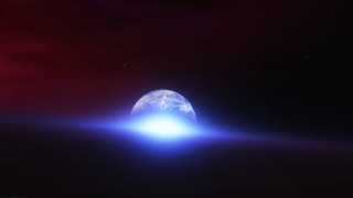 Blue object space redsky hologram - a red sky behind free wallpaper