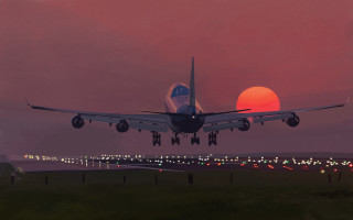 Jetliner cloudy night sunset matte - american scene painting free wallpaper