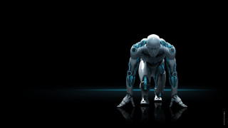 Robot dark arms spread legs - its arm free wallpaper