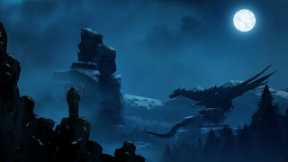 Dragon moonlight mountains forest castle - matte fantasy painting free wallpaper