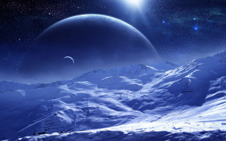 Planet moon star mountain sky - a. hardy free wallpaper