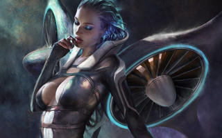 Futuristic woman fan cellphone magic - a fan free wallpaper